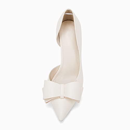 Image of Womens Bow Heels Closed Pointed Toe Dress Shoes Stiletto Slip on Wedding Pumps