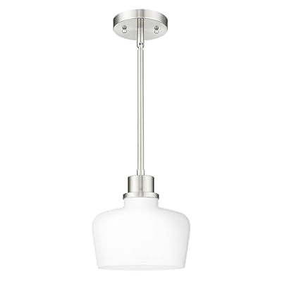 Emak Pendant Lights Kitchen Island with Milk Glass Shade, Modern 8 Inch Brushed Nickel Pendant Light Hanging Lights for Kitchen Island, Dining Room, Bathroom, Bedroom, PL122-BN-ML