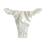 Yavorrs Women's Silk Panties Satin Thongs Ruffle Underwear (US, Alpha, Small, Regular, Regular, white)