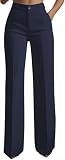 2026 - Pantalones de traje de cintura alta para mujer, de pierna recta, pantalones de vestir de primavera de cintura alta para negocios, casual, trabajo, pantalones de vestir, azul marino, XL
