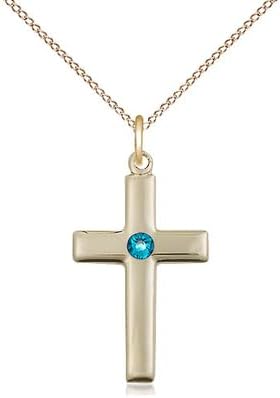 14kt Gold Filled Cross Pendant with a 3mm Faux Zircon Austrian Crystal stone on a 18 inch Gold Filled Light Curb Chain.