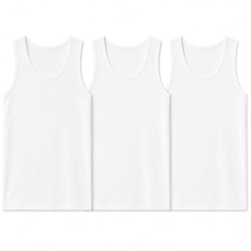 Image of reshmena® 3 Mens Cotton Vests Tank Tops Sleeveless Plain Breathable Slim Fit Summer Top Vest Everyday Athletic wear Men Workout Shirts White XXL