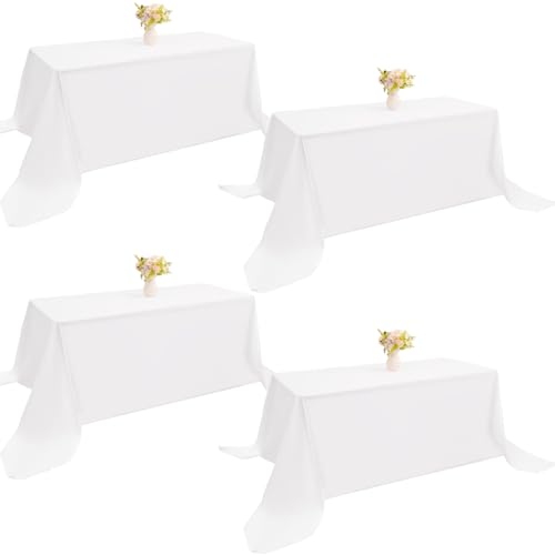 Image of 4 Pack Rectangle Tablecloth 90x132Inch White Washable Polyester Table Cover for Wedding Dining Table Buffet Parties Banquet Decoration(White)