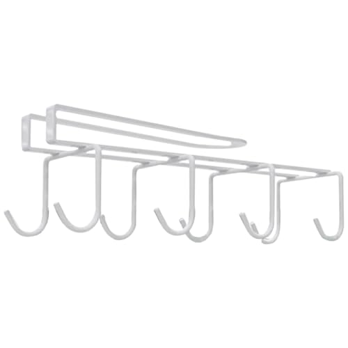 PENIKOKO Cabinet Mug Rack with 8 Ivory Iron Hooks, No Drilling Coffee Cup Holder for Kitchen Organisation and Cupboard Storage