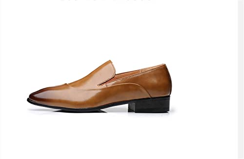 Single Season Dress Shoes for Men Slip On Burnished Pointed Toe PU Leather Low Top Rubber Sole Non Slip Resistant Walking Very Popular Among Young People (Color : Yellow, Size : 8)2