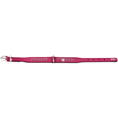 HUNTER DIAMOND PETIT Halsband für kleine Hunde, Leder, mit Strasssteinchen, 37 (XS-S), pink/schwarz