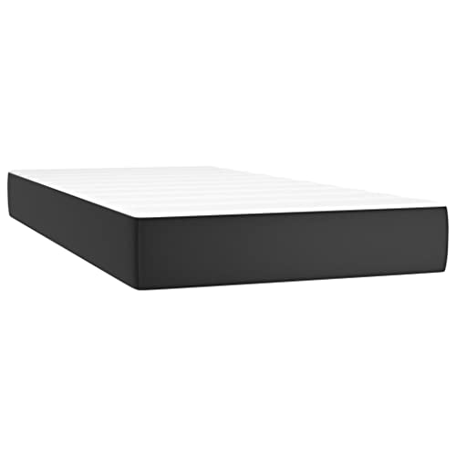 vidaXL Boxspringbett mit Matratze LED Kunstlederbett Polsterbett Einzelbett Bett Schlafzimmerbett Bettgestell Bettrahmen Lattenrost Hotelbett Schwarz 100x200cm