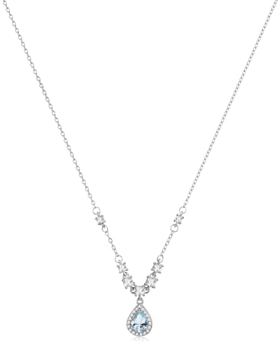 Watforsh Silver Plated Aquamarine Light Blue Crystal Adjustable Necklace Teardrop Pendant Birthstone Chain Cubic Zirconia Thin Necklace for WomenSmallAquamarine