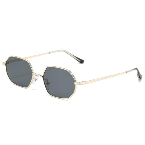 Trendy Metal Polygonal Sunglasses for Women Men Gold Vintage Irregular Shades Small Retro Hexagonal Sun Glasses