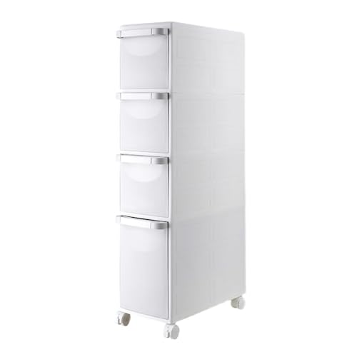 Failjierue 8.6'' Slim Bathroom Cabinet Mobile Cart with Clear Drawers, No-Tool Corner Storage for Small Spaces, Kitchen & Bathroom(4th Floor)