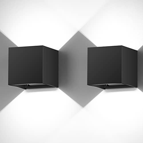 BIRTALO Up and Down Outdoor Wall Lights Fixture Adjustable，Aluminum Hardwired Square Waterproof Modern Wall Sconce 2 Pack Black Exterior Porch Lighting for Living Room，Gardens，Stairs，Courtyads