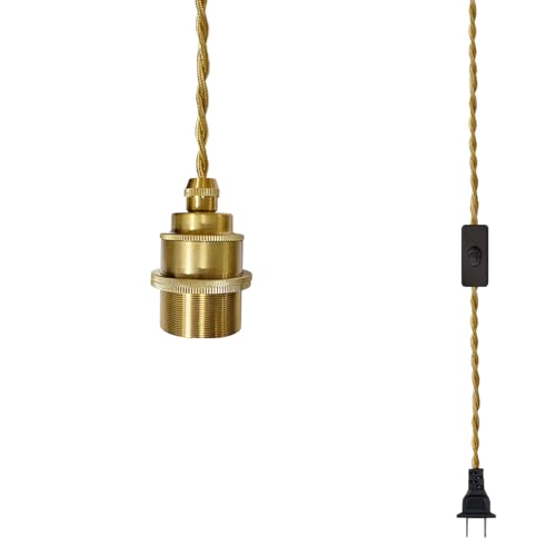 DTIEDY Gold Plug in Pendant Light Kit 11.5FT, Plug in Pendant Lights Fixture with Metal Ceramic E...