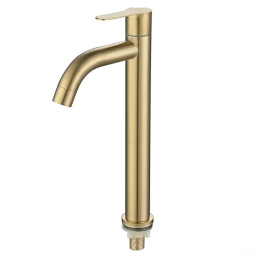 Alanmoship Stainless Steel Bathroom Basin Single Cold Water Faucet Tap Brushed Gold Toilet Sink Modern Design With Installation For Home Bathroom SUS304(L)