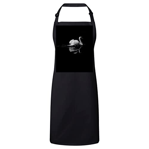 Tablier cuisine cygne blanc fond noir lac vêtement protection chef
