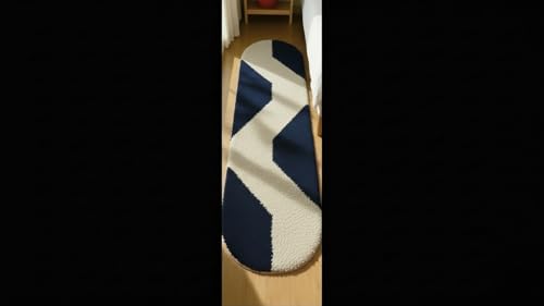Image of Fluffy Silky Micro Fiber Polyster Carpet /Runner for Bedroom, Study Room, Playing Room, Guest Room ETC. 2x6 feet Feet, (Blue and Ivory Chevron Pattern)