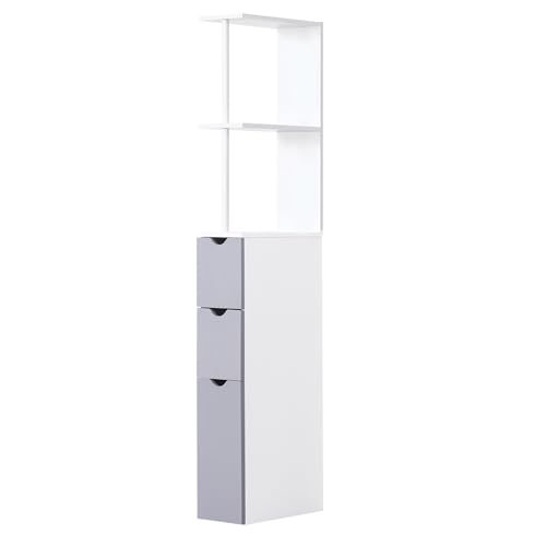 HOMCOM Interno Esterno φ70 × 150cm Mobiletto a Colonna da Bagno Salvaspazio in Legno, Bianco, 15 x 33 x 140cm