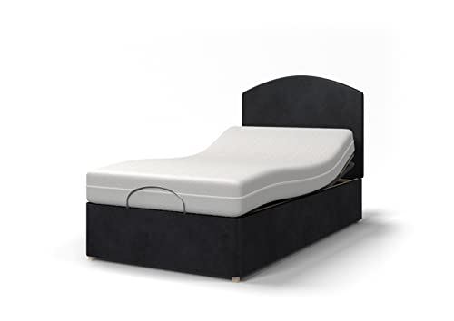 Backcarebeds Majestic Adjustable Electric Bed with Memory Foam Mattress (3ft Single - Hidestyle Black). Adjustable Single Bed Including Base, Rounded Headboard, Mattress & Hand Controls.