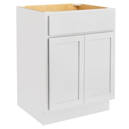 Quicklock RTA (Ready-to-Assemble) | Bathroom Vanity Cabinets - Shaker Style | Made in America | Soft Close Hardware | (Pure White, 24' W x 34.5' H x 18' D)