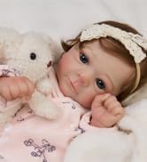 MYREBABY Bebé recién nacido realista y lindo de 17 pulgadas que abrió los ojos con ojos brillantes, cabello castaño llamado Claire, muñecas