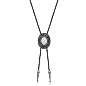 Mens Vintage Bohemian Natural Stone Pendant Bolo Tie Western Cowboy Braided Rope Necktie Jewelry Shirt Chain Necklace