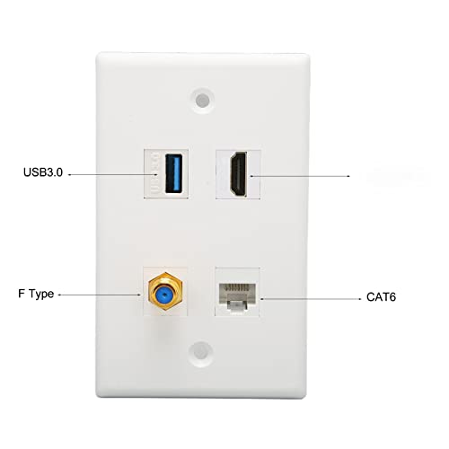 4 Port HDMI Coax Ethernet Wall Plate, HDMI, USB 3.0, TV F Type, RJ45 Coax Ethernet Media Wall Outlet Plate, RJ45 Cat6 Coupler - Image 4