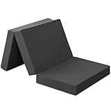 fuwawa シングル 三つ折り マットレス 【硬め190N 厚さ10cm】 高密度 高反発マットレス 折りたたみ 敷布団 凸凹加工 消臭炭加工 オールシーズン 防臭 体圧分散 洗えるカバー 圧縮梱包 97x195 ブラック 97195BK-C