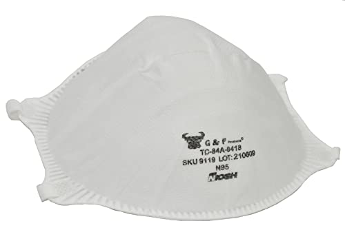 Image of G & F Products 9119 N95 Particulate Respirator Dust Mask Two-Strap Cup Style Design, Lightweight with Cushioning Nose Foam, NIOSH Approved 20 Masks