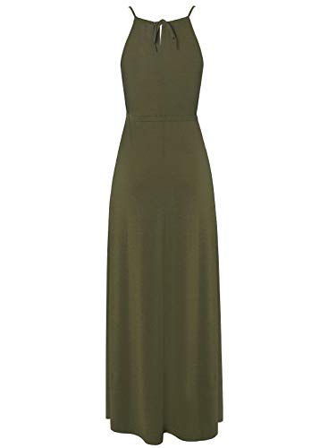 Image of HUSKARY Womens Summer Sleeveless V Neck Spaghetti Strap Pockets Beach Boho Vacation Casual Spring Maxi Dress