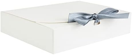 Emartbuy Pack of 12 Square Shaped Presentation Gift Box, 24 cm x 24 cm x 5 cm, Easy Assembly, Black Box with Bow Ribbon