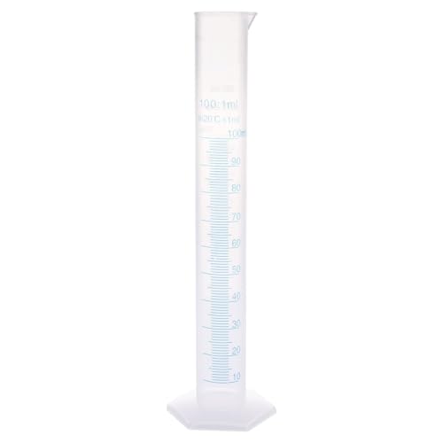 Cylindre gradué 100ml transparent plastique haute visibilité avec repère bleu