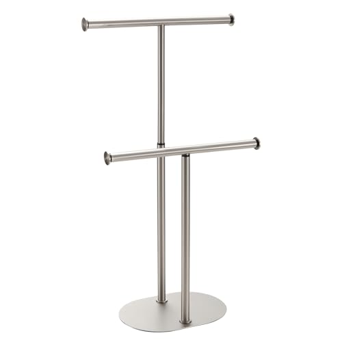 BVL Standing Towel Rack Brushed Nickel 2 Tiers Stainless Steel Adjustable Towel Drying Rack for Bathoom