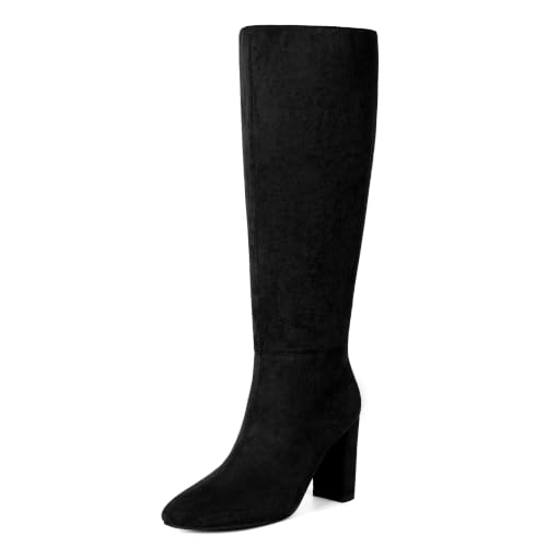 Image of Modatope Knee High Boots for Women Chunky Heel Rounded Toe Tall Boots | 2026 Fashion Winter Fall Boots for Women,Side Zipper PU Leather Long Dress Boots, Block Heel Tall Boots