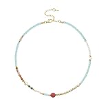 Weviway Colorful Beaded Necklace for Women, 14K Gold Plated Boho Pearl Choker, Summer Beach Jewellery Gift for Her