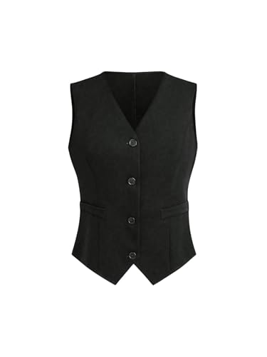 Floerns Women's Elegant Button Down Vests V Neck Sleeveless Business Casual Jackets