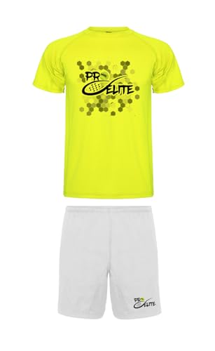 Pro-Elite. Conjunto Deportivo, equipación para Deportes, Camiseta Manga Corta, Pantalon Corto con Dos Bolsillos. Fabricado en Poliester. (Amarillo/Blanco, L)