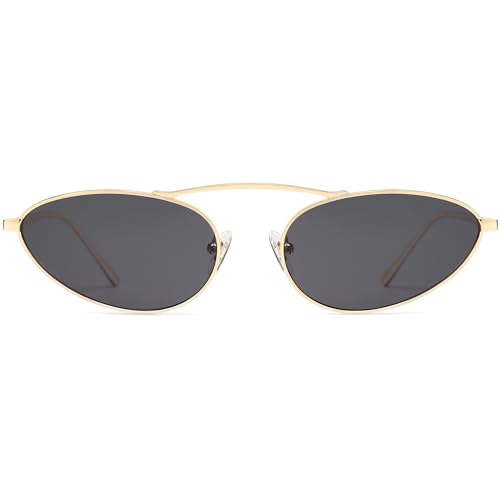 SOJOS Retro Narrow Cat Eye Sunglasses Women Men 90s Vintage Small Metal Frame Sunnies SJ12233