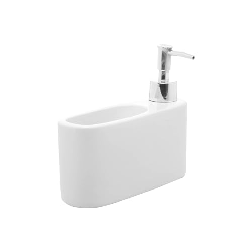 LYOR Porta Detergente Líquido de Cerâmica com Suporte para Esponja Branco