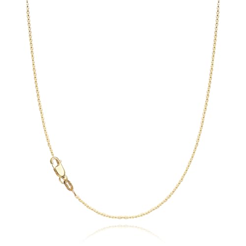 Solid 18K Gold Plated 925 Sterling Silver Chain Necklace for Women, 1.1mm Thin Dainty Cable Chain Non Tarnish & Sturdy Women's Chain Necklace 14/16/17/18/20/22/24 Inches