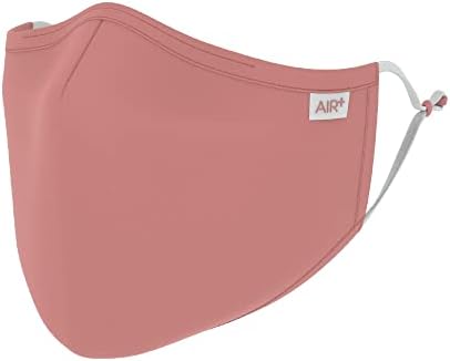 AIR+ Reusable Face Mask, Proven Protection for Men & Women, Filters >95% of Aerosolized Particles, Anti-dust, Washable, Breathable, Anti-fog for Glasses, Adjustable Ear Loops, Rose Medium