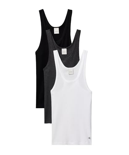 Calvin Klein Women's Cotton Ribbed 3-Pack Tank Top, Black/White/Charcoal, m