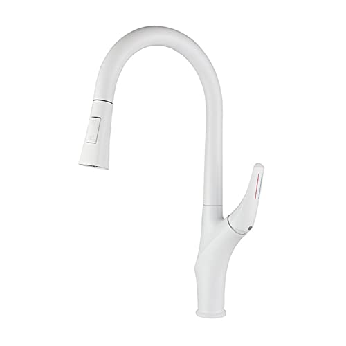 Robinet d'évier de cuisine en laiton blanc moderne mitigeur douchette extractible eau chaude froide