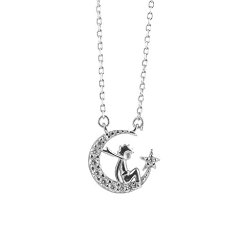 Générique Collier Femme étoiles en Argent Sterling S925 Petit Prince Pendentif Complet du Corps Style Japonais Et Sud Coréen Luxe Léger Platinum