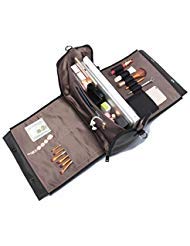 Travel Makeup Bag, Brenice Embossed Flower Handbags Vintage Large Capacity Leather Bohemian Shoulder Bag Black 12.2''x 5.71''x 11.42''(LxWxH)