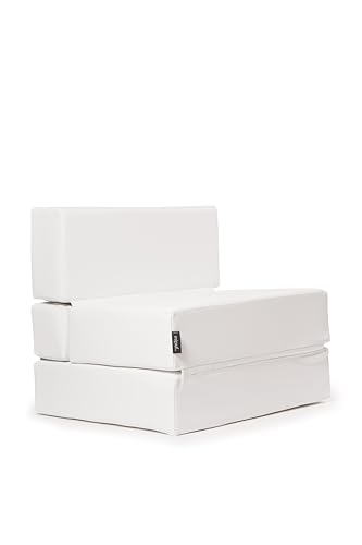 MiPuf - Puff Cama Plegable | Puf Cama Modular | Puff Sofa Cama Plegable con Tejido Náutico de Alta Resistencia | Puff Cama Grande | Puff Sofa | Puff Convertible Cama Individual | Blanco Náutico