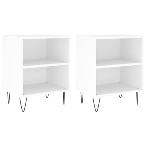 Table de Nuit en Bois d'Ingénierie Blanc avec 2 Compartiments - 2
