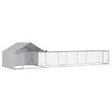 vidaXL Gabbia per Galline con Tetto e Giardino 2 pz Argento, Pollaio moderno, finitura resistente alle intemperie, casa per pollame in giardino, recinto in acciaio zincato