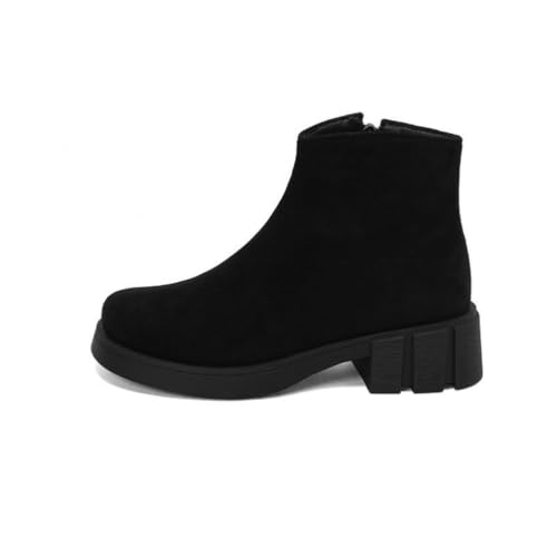 Women's Round Toe Flat Ankle Zip Chelsea Leather Suede Low Chunky Heel Winter Warm Work Wide Calf Booties2