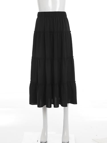 Women's Casual Daily Elastic Waist Tiered Swing Midi Skirt for Work School Date Holiday3