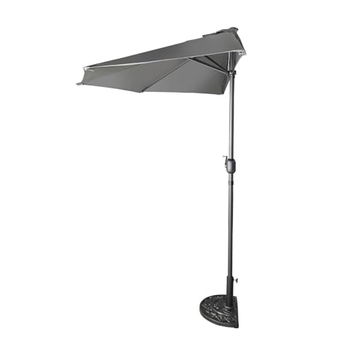 Coopers of Stortford - Half Parasol for Small Gardens & Balconies UV50+ Sun Protection 2.7m Flat-Back Canopy Easy Crank Open H238 x Dia.270cm