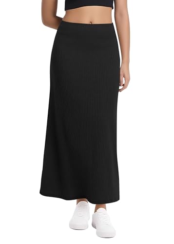 Urban CoCo Women's High Waist A-Line Maxi Skirt Comfy Ribbed Knit Long Skirt2